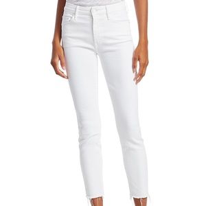 MOTHER Denim High Waister Looker Ankle Fray WHITE